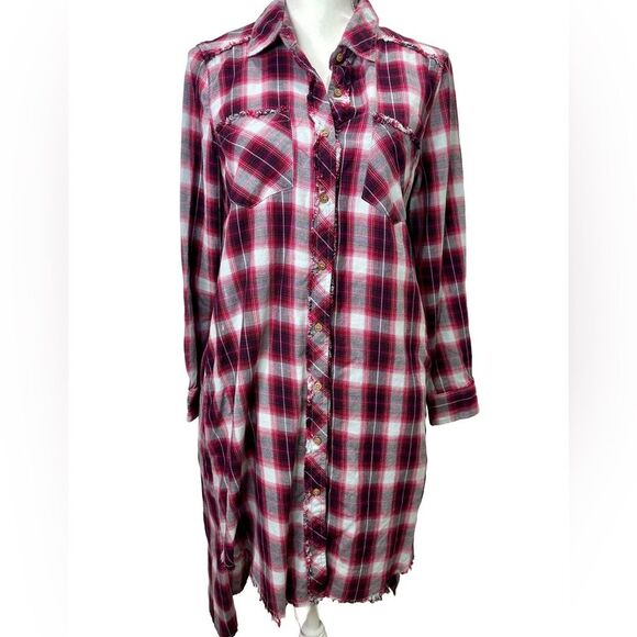Democracy Long Sleeve Button Front Hi-Lo Plaid Western Shirt Dress Size S - Picture 1 of 15